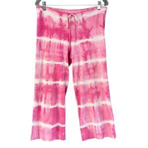 Material Tie Dye Wide Leg Lounge Pants Drawstring Waist Pink White Size M